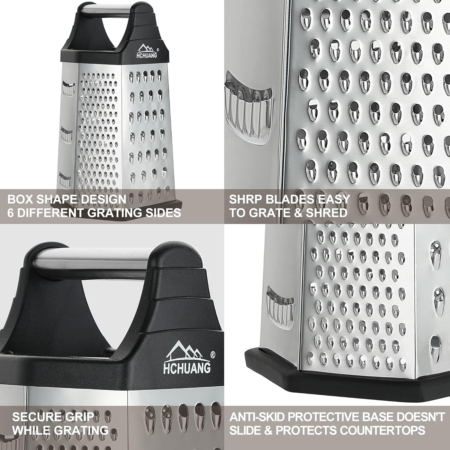 Professional Box Grater,Nonstick Coating Stainless Steel with 6 Sides - Vegetable Chopper, Kitchen Cutter, Shredder for Cheese & Vegetables (6-In-1)