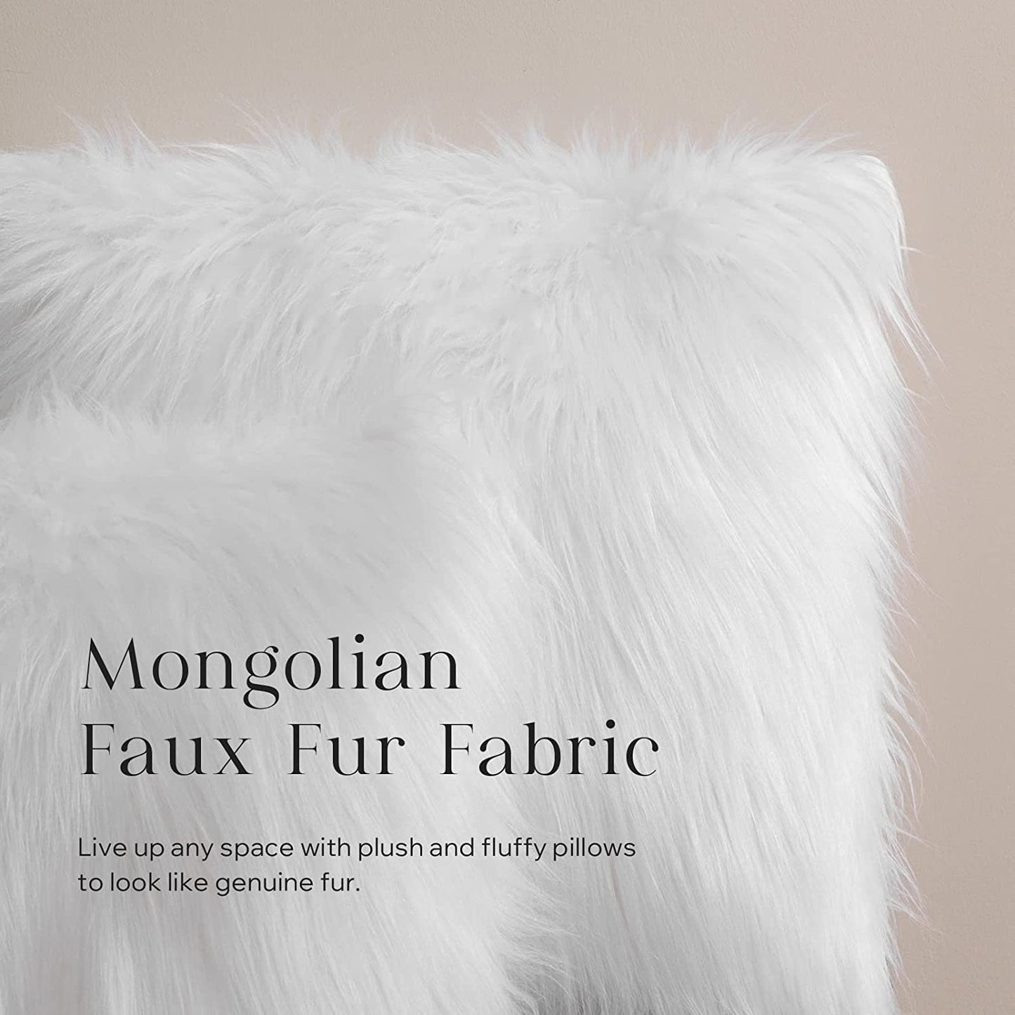 Faux Fur Solid Decorative Pillow Cover Fluffy Throw Pillow Mongolian Luxury Fuzzy Pillow Case Cushion Cover for Bedroom and Couch, True White 20 X 20 Inches, Pack of 1