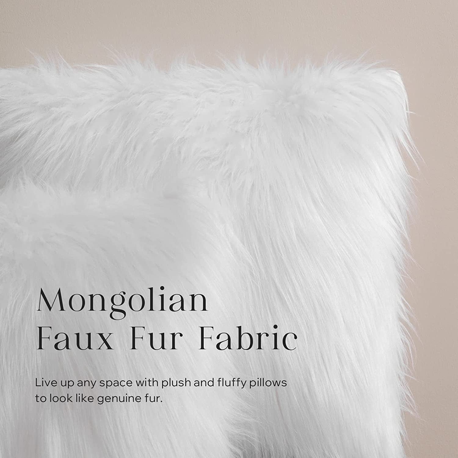 Faux Fur Solid Decorative Pillow Cover Fluffy Throw Pillow Mongolian Luxury Fuzzy Pillow Case Cushion Cover for Bedroom and Couch, True White 20 X 20 Inches, Pack of 1