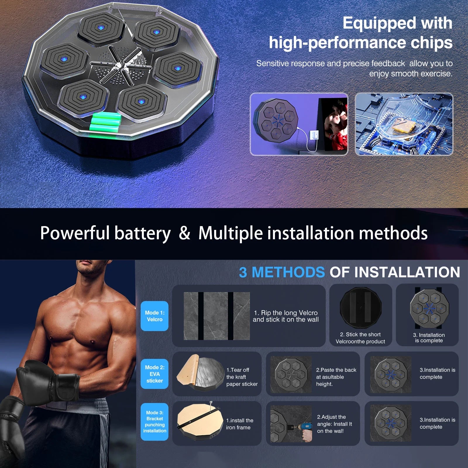 Music Boxing Machine, New Smart Bluetooth Music Boxing Parent-Child Games, Wall-Mounted Exercise Equipment, Music Boxing Target Workout Punching Equipment for Kids and Adults