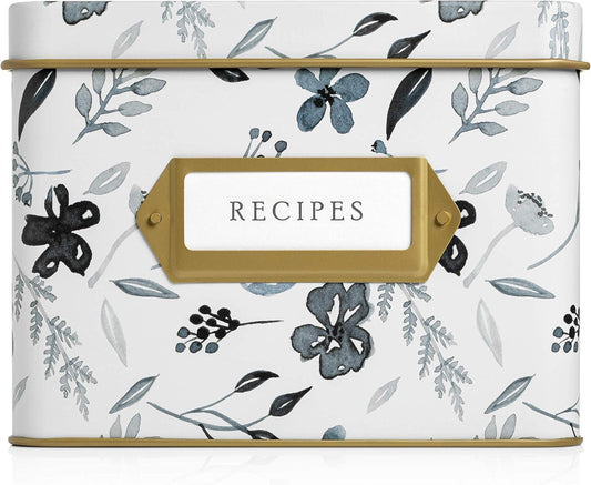 Decorative Recipe Tin Box for Recipe Cards, Greeting Card Holder | Holds Hundreds of 4” X 6” Cards