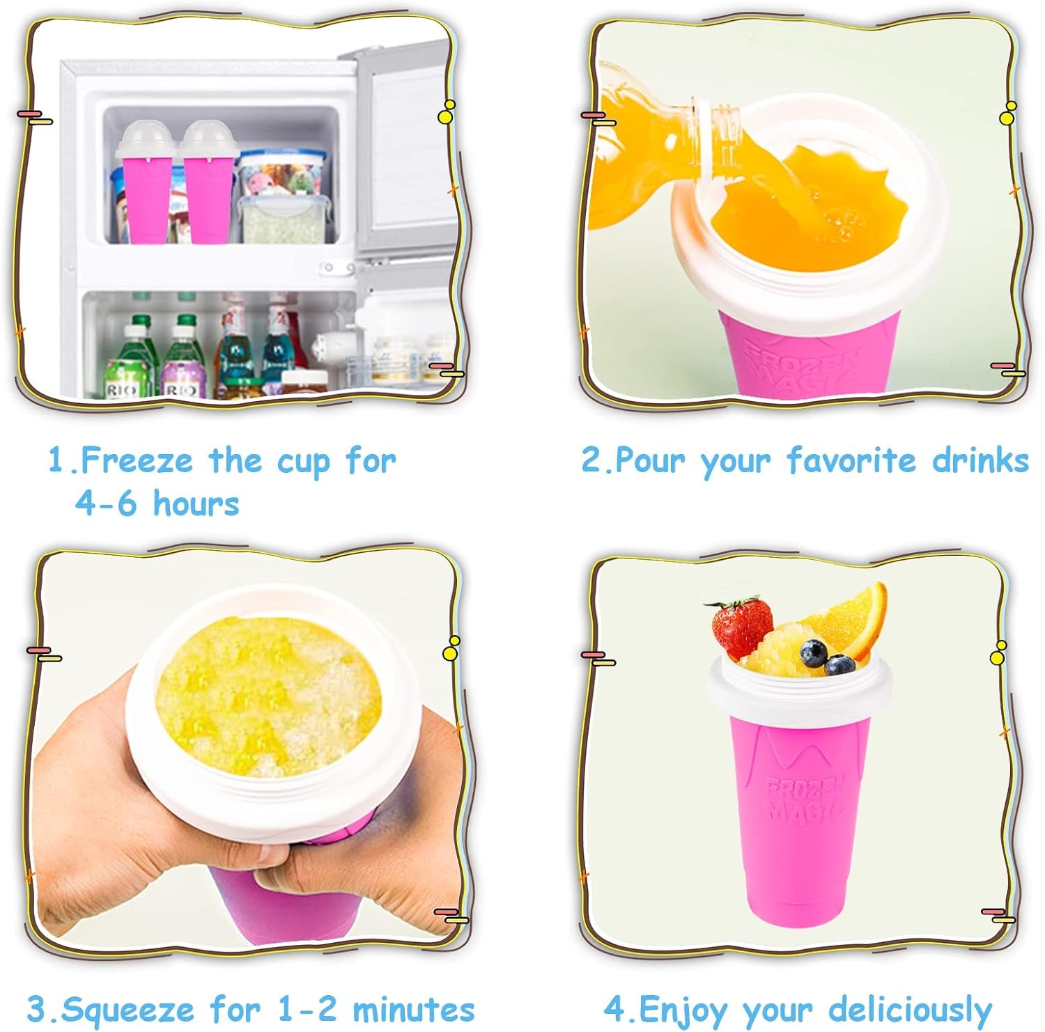 Slushie Cup - Portable Slushie Maker Cup for Smoothies & Shakes, Double Layer Quick Frozen Magic Cup, Personal Mini Slushy Cup Ice Cream Maker for Home, Family, DIY, Homemade, Travel