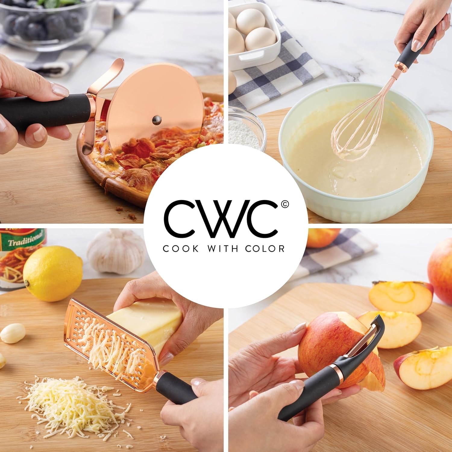 Kitchen Gadget Set Copper Plated Stainless Steel Utensils with Soft Touch Handles, Copper Black, 7 Pieces