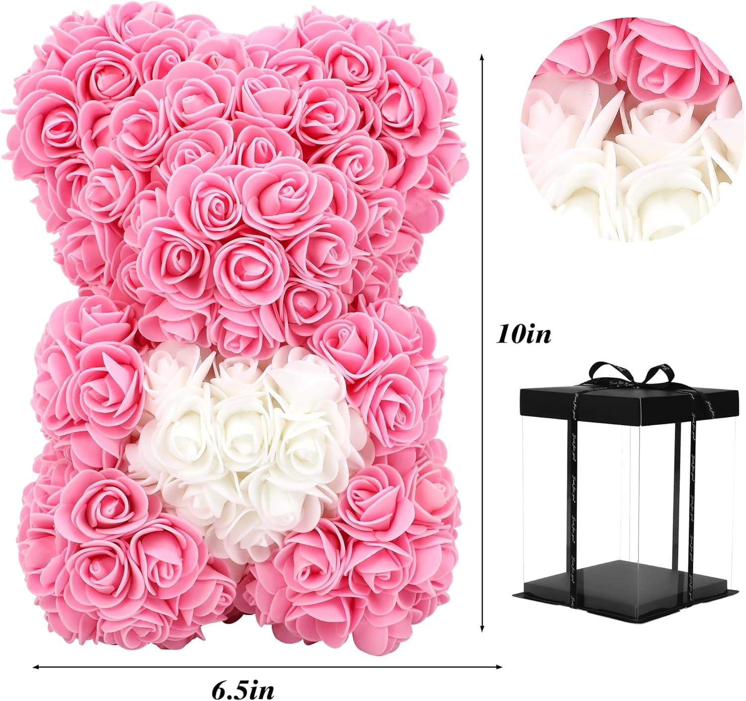 Birthday Gift for Women Rose, 10 Inch Rose Flower Bear Pink Rose Teddy Bear Mothers Day Mom Gifts - Gift for Mom, Girlfriend Gifts, Gifts for Girls & Bridal Showers - with Clear Gift Box (Pink)