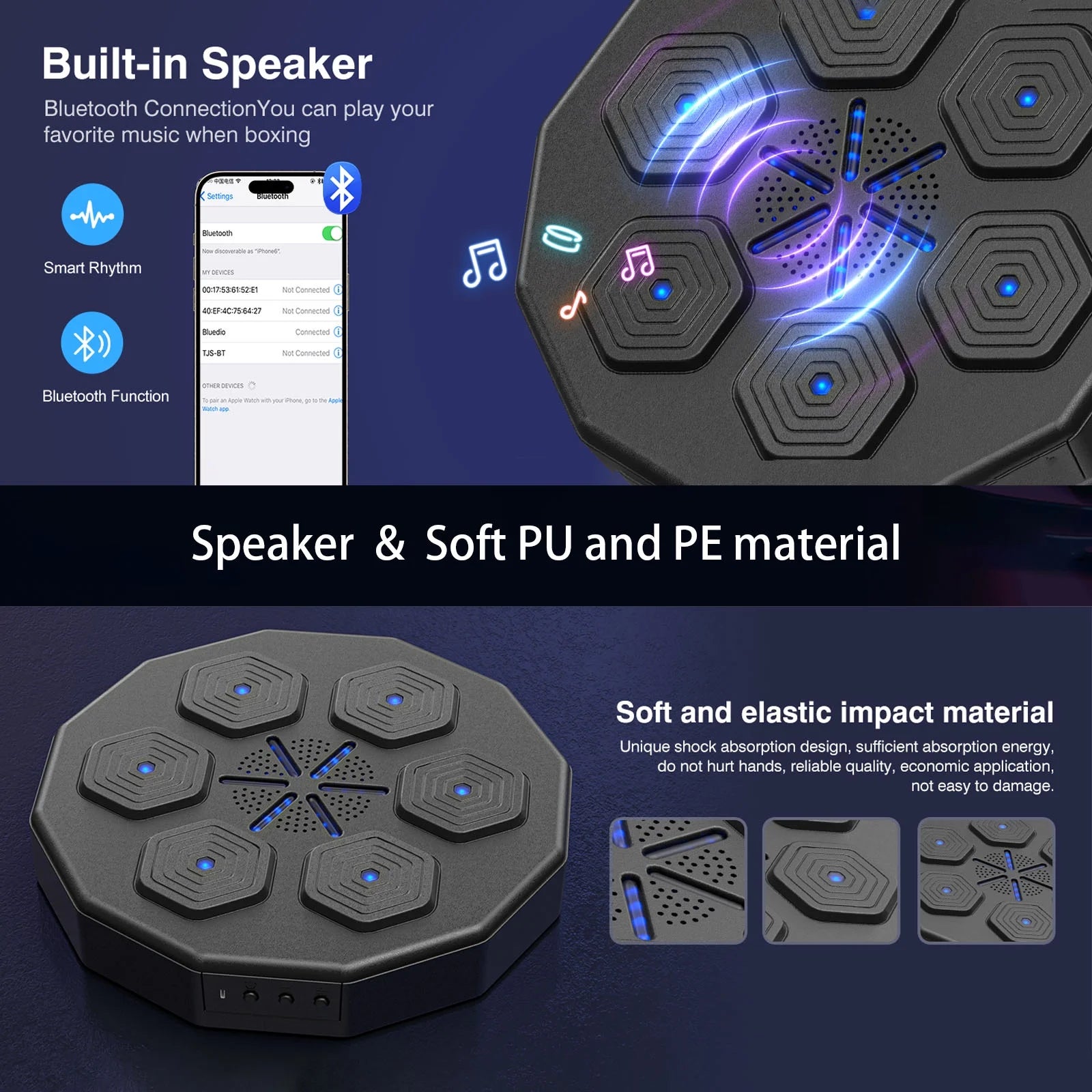 Music Boxing Machine, New Smart Bluetooth Music Boxing Parent-Child Games, Wall-Mounted Exercise Equipment, Music Boxing Target Workout Punching Equipment for Kids and Adults