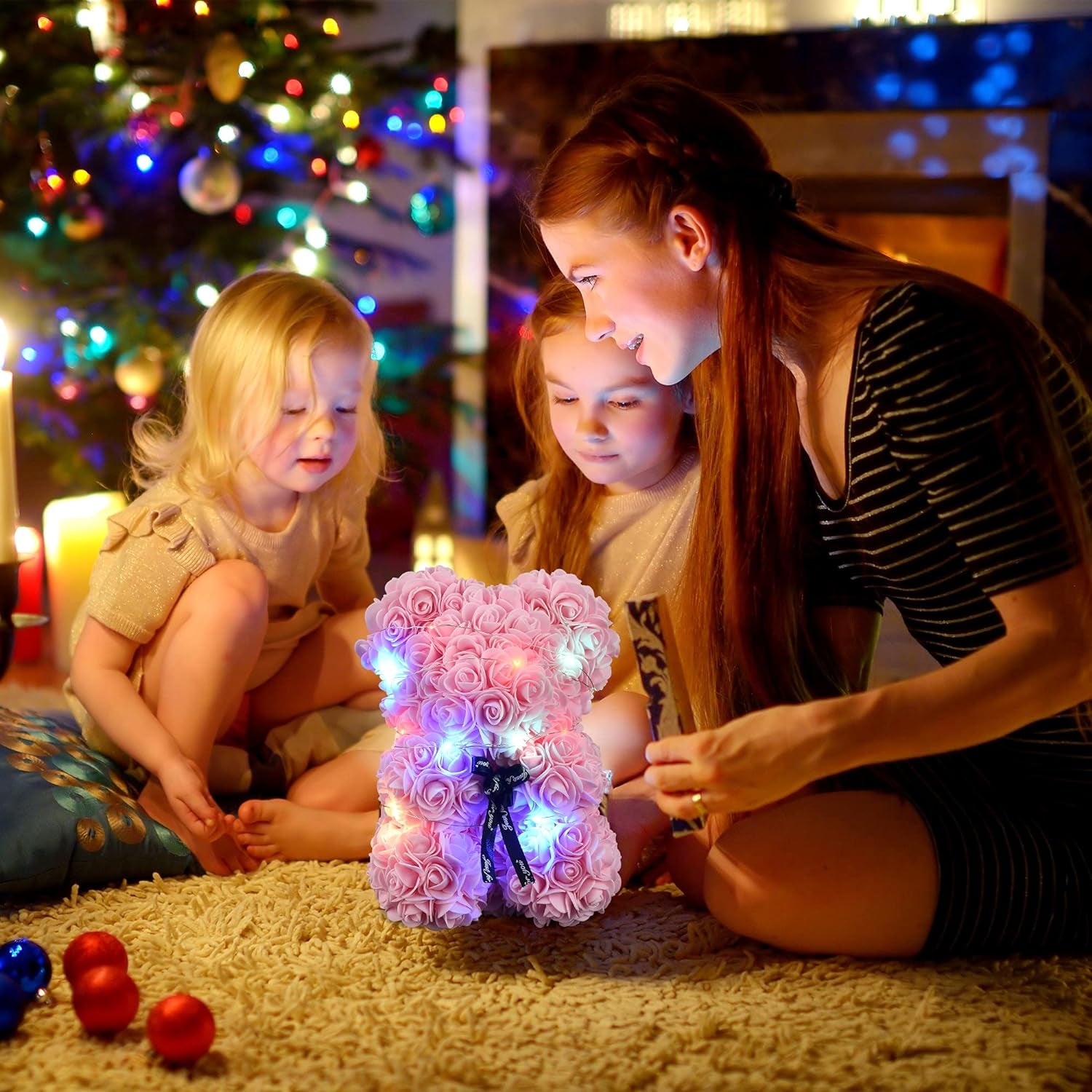 Rose Flowers Teddy Bear Gifts for Women, Mothers Day Rose Bear Gifts for Women Mom, Artificial Flowers Rose Bear Valentines Day Gifts for Wife Her, Unique Birthday Rose Teddy Bear Gifts for Mom Her