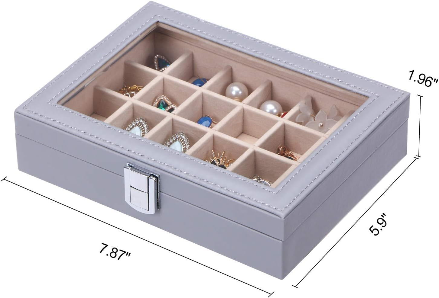 Earring Jewelry Box 24 Slots Earring Holder Organizer for Girls Women Gifts Jewelry Box for Earrings Display Storage Case with Clear Glass Top Grey SSH17H