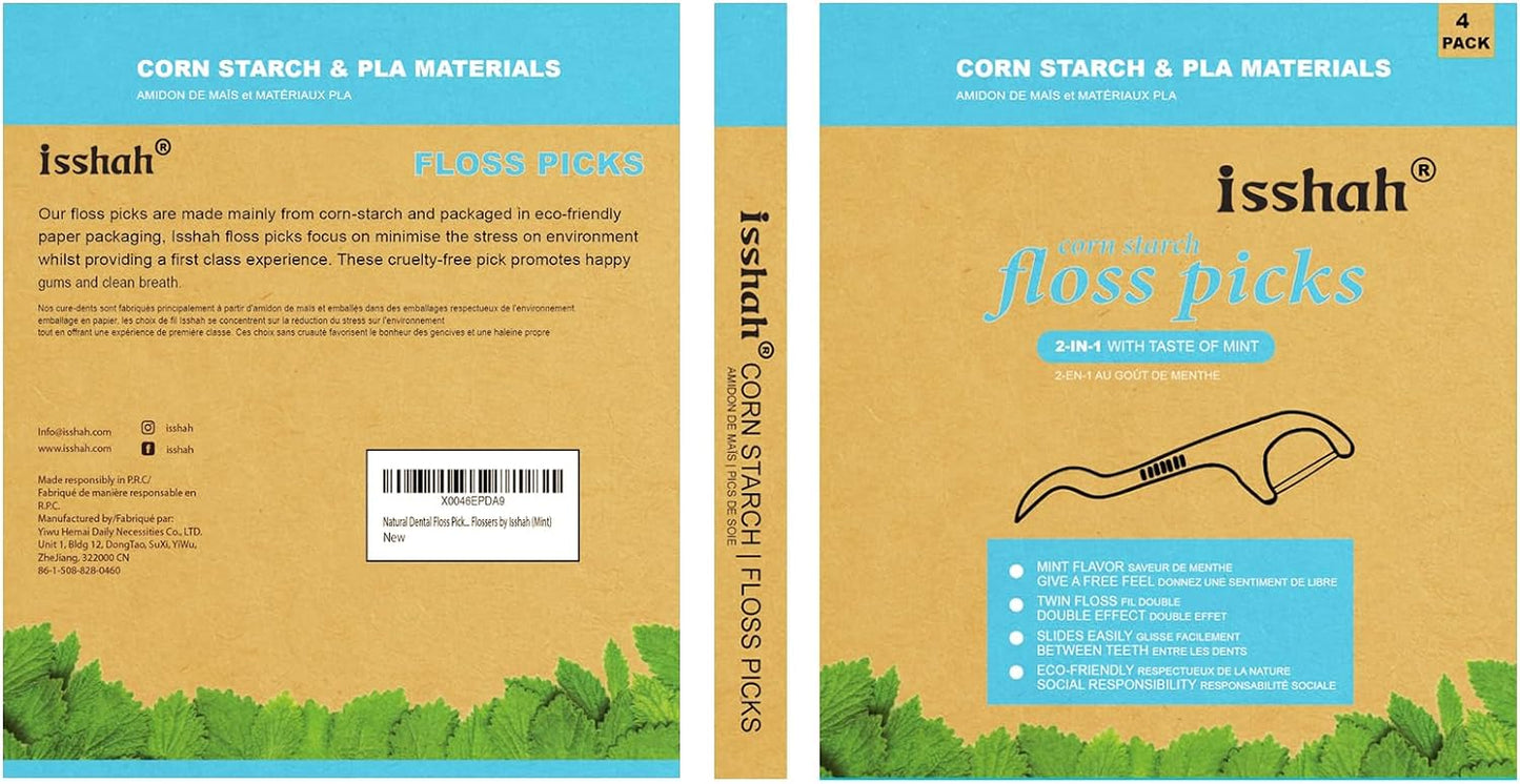Natural Dental Floss Picks - 200 Count - PETA Approved, BPA Free, Vegan, Sustainable, Eco Friendly, Natural Dental Flossers by (Mint)