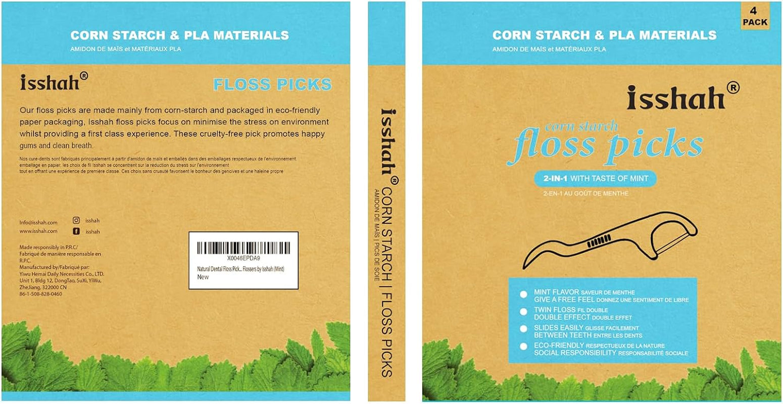 Natural Dental Floss Picks - 200 Count - PETA Approved, BPA Free, Vegan, Sustainable, Eco Friendly, Natural Dental Flossers by  (Mint)