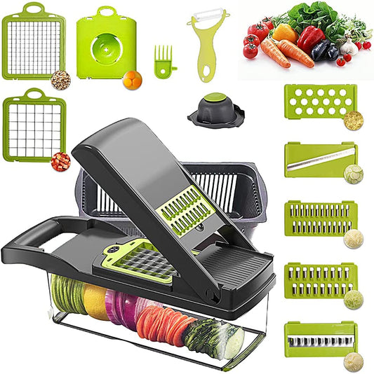 Vegetable Chopper Mandoline Slicer Cutter Chopper and Grater 12 in 1 Vegetable Slicer Cheese Slicer Onion Chopper Gray