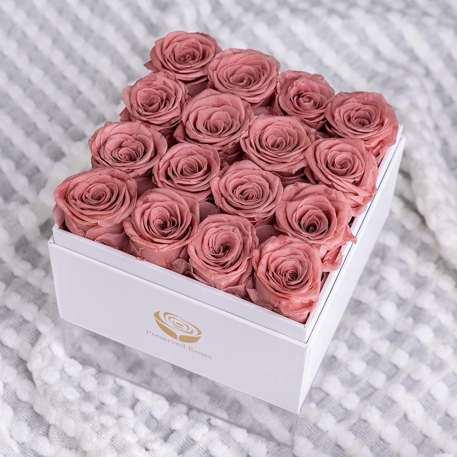Preserved Real Roses in a Box, Rose Box Gifts for Her, Eternal Roses in a Box, Romantic Gifts for Her, Gift Box for Her/Women/Mother/Friend (16 Pink Roses, Square White Box)