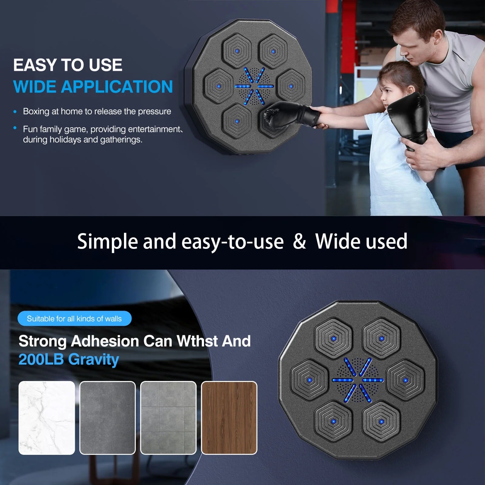 Music Boxing Machine, New Smart Bluetooth Music Boxing Parent-Child Games, Wall-Mounted Exercise Equipment, Music Boxing Target Workout Punching Equipment for Kids and Adults