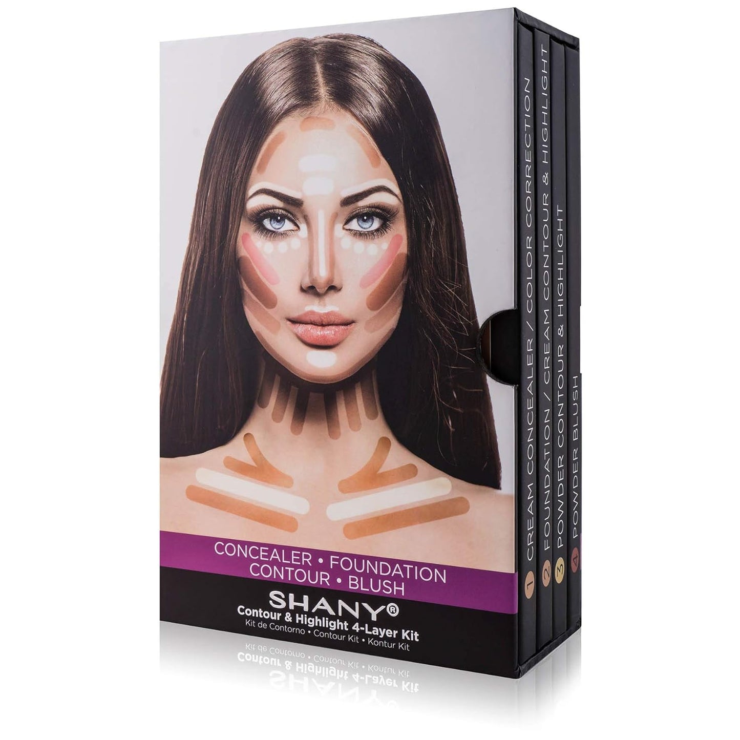 4-Layer Contour and Highlight Makeup Kit - Set of Concealer Palette, Color Corrector, Makeup Foundation Palette, Contour Highlight Palette, and Blush Palettes