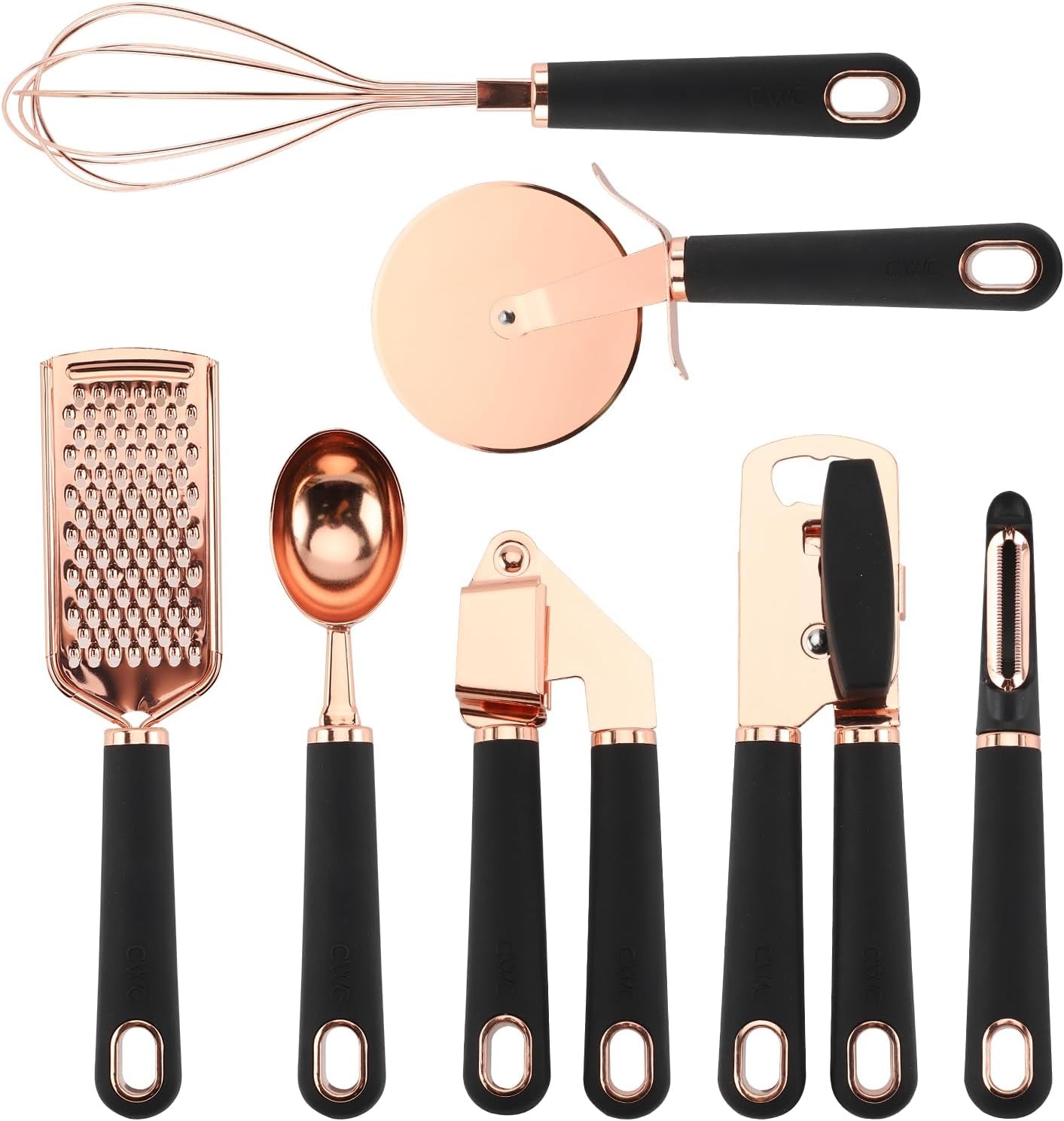 Kitchen Gadget Set Copper Plated Stainless Steel Utensils with Soft Touch Handles, Copper Black, 7 Pieces