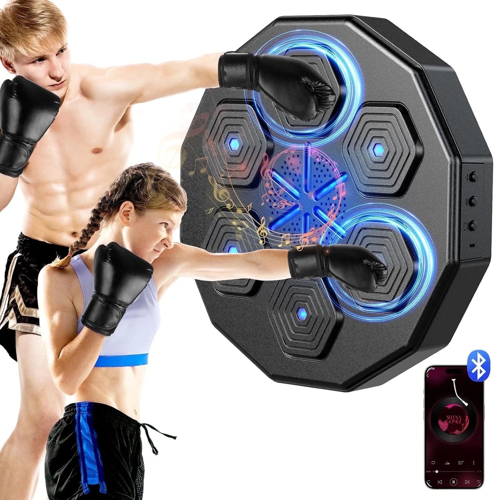 Music Boxing Machine, New Smart Bluetooth Music Boxing Parent-Child Games, Wall-Mounted Exercise Equipment, Music Boxing Target Workout Punching Equipment for Kids and Adults