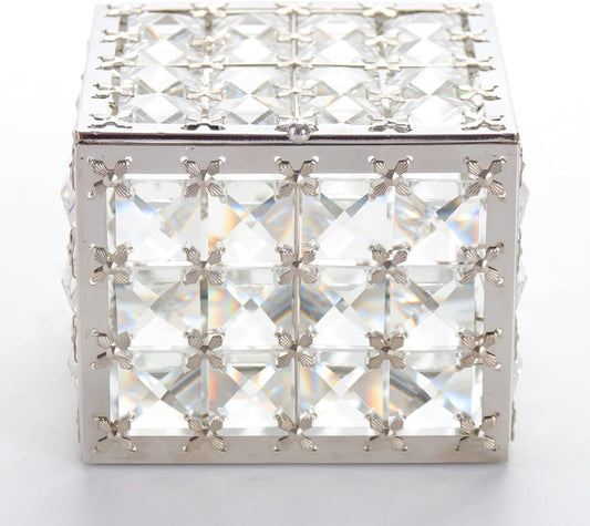 Square Crystal Jewelry Box Trinket Organizer Earrings Rings Box Treasure Storage Keepsake Mirror Surface with Lid,Mothers Day Gifts,Valentines Gift