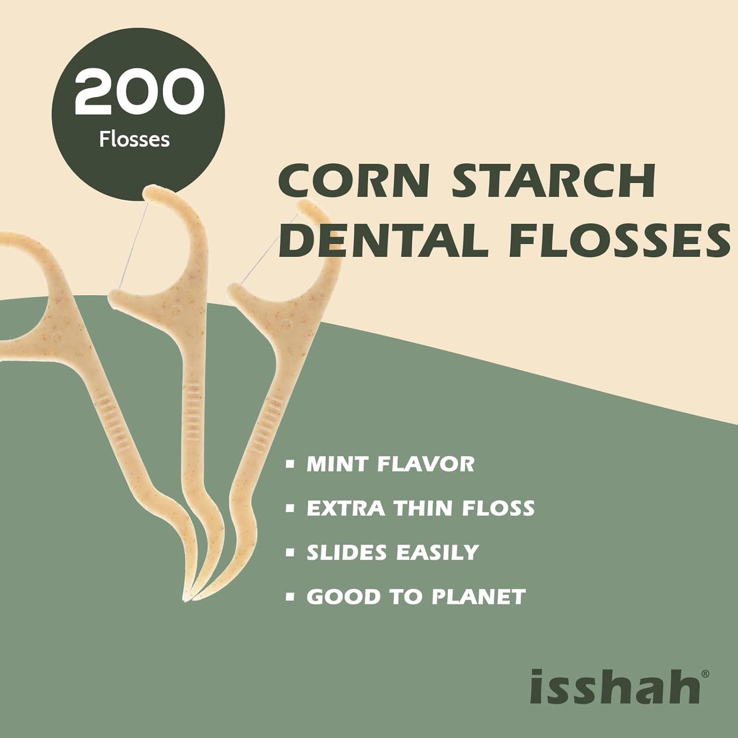 Natural Dental Floss Picks - 200 Count - PETA Approved, BPA Free, Vegan, Sustainable, Eco Friendly, Natural Dental Flossers by (Mint)