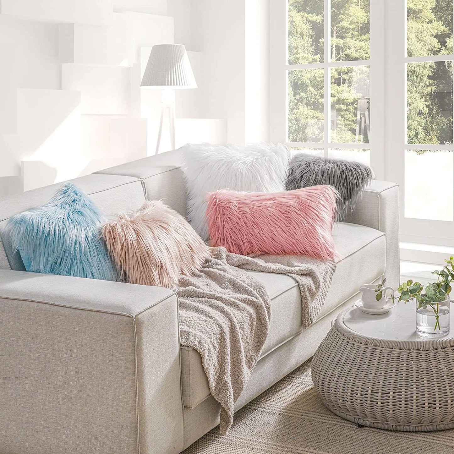 Faux Fur Solid Decorative Pillow Cover Fluffy Throw Pillow Mongolian Luxury Fuzzy Pillow Case Cushion Cover for Bedroom and Couch, True White 20 X 20 Inches, Pack of 1