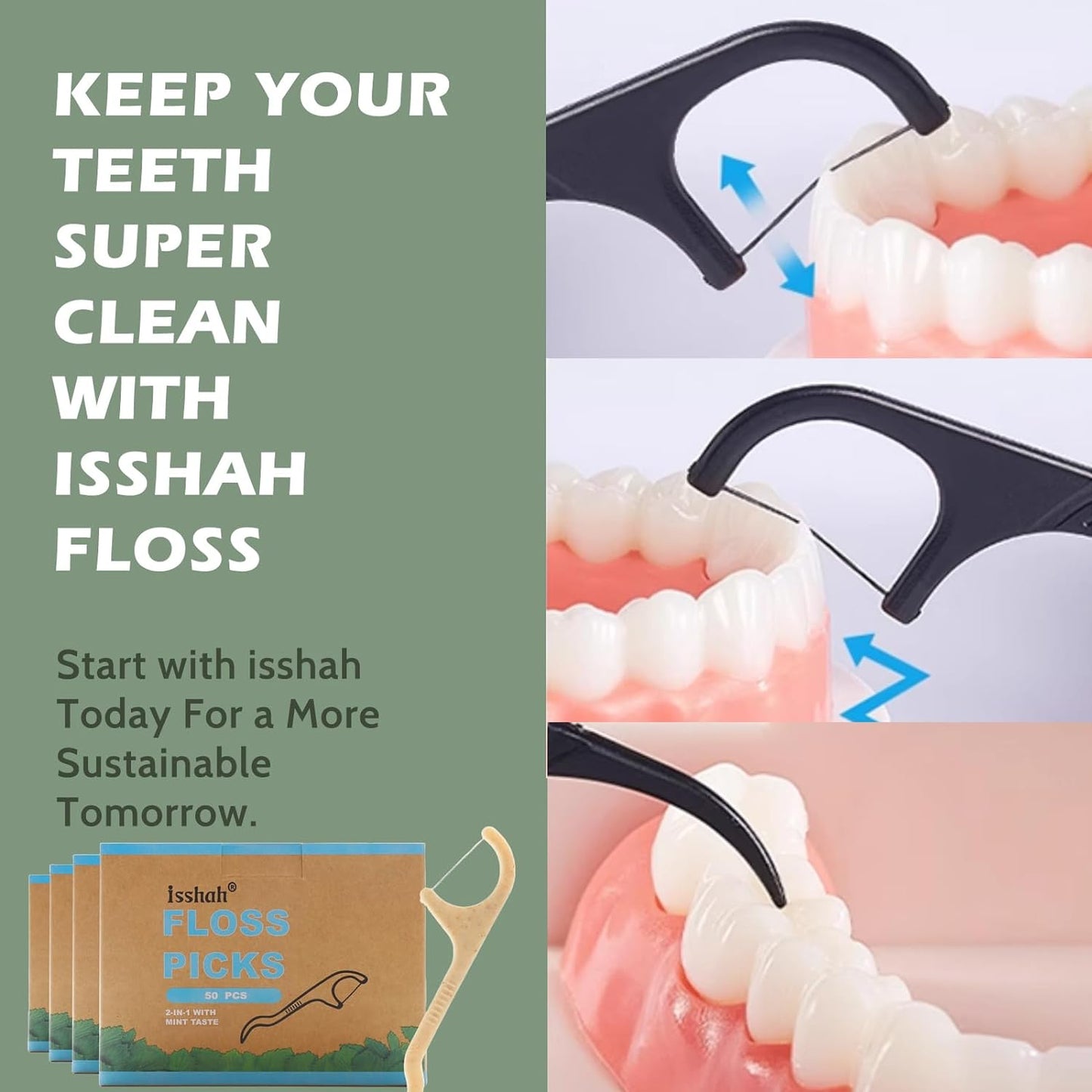 Natural Dental Floss Picks - 200 Count - PETA Approved, BPA Free, Vegan, Sustainable, Eco Friendly, Natural Dental Flossers by (Mint)