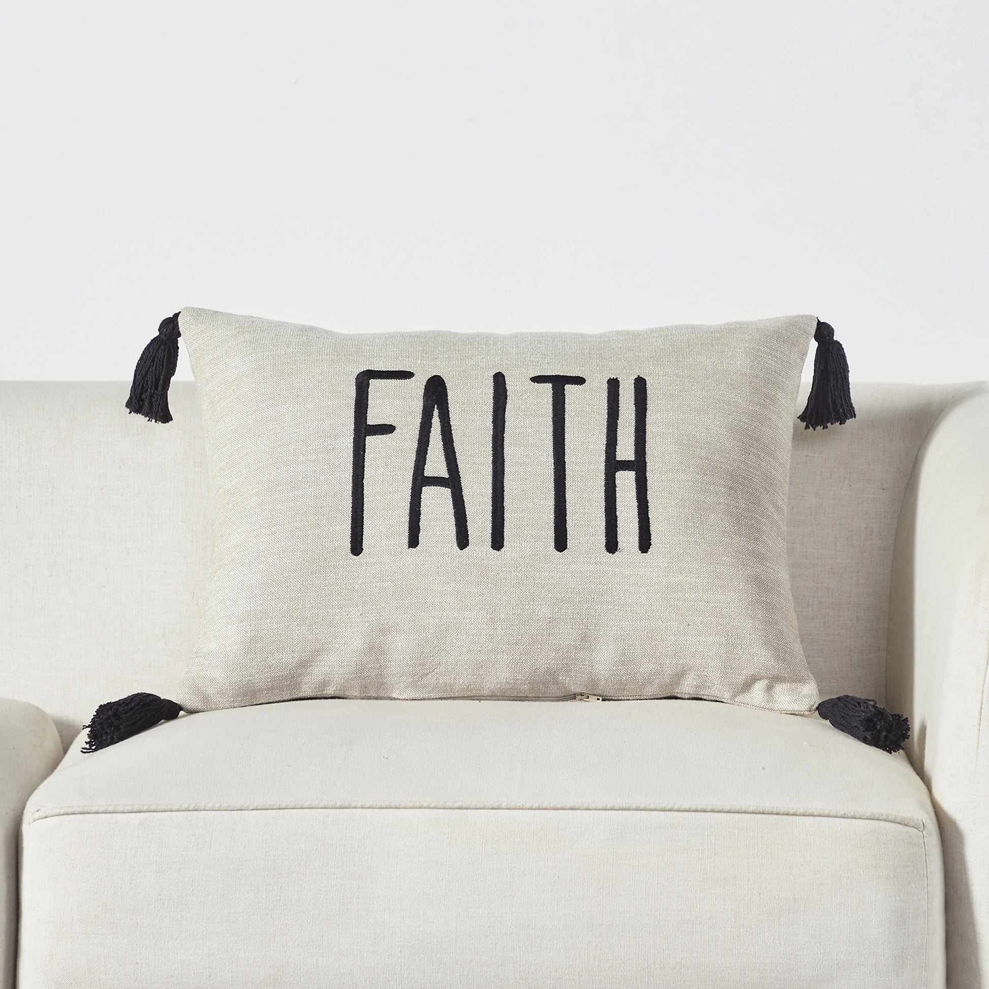 Faith Throw Pillow, 14 X 20, Tan & Black