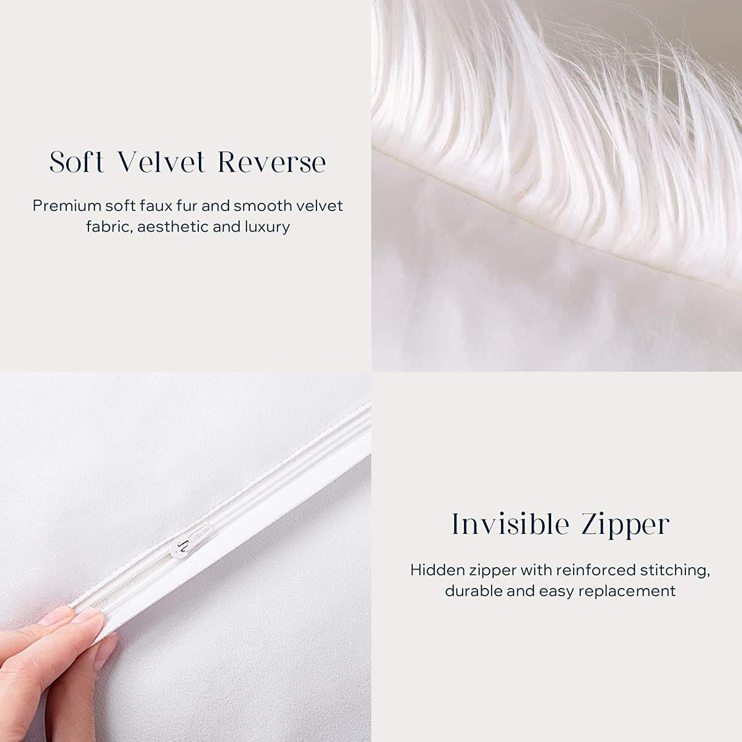 Faux Fur Solid Decorative Pillow Cover Fluffy Throw Pillow Mongolian Luxury Fuzzy Pillow Case Cushion Cover for Bedroom and Couch, True White 20 X 20 Inches, Pack of 1