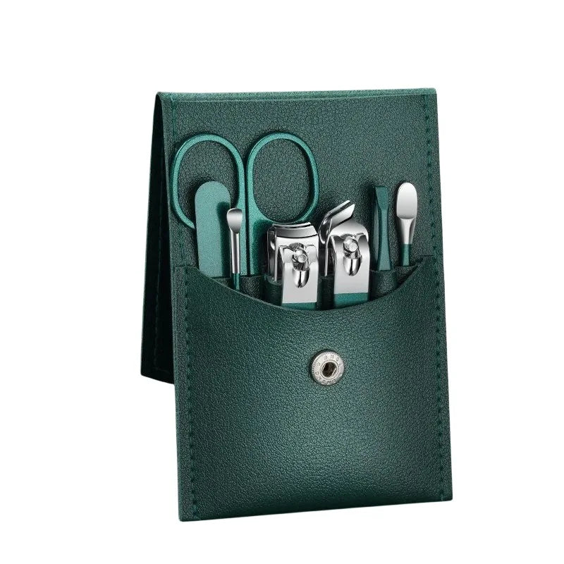 7 Pcs Green Portable Manicure Sets Pedicure Kits Nail Clipper Set Eyebrow Scissors Earpick Personal Care Tools Traval