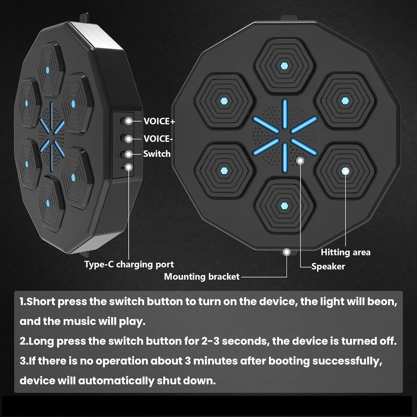 Music Boxing Machine, New Smart Bluetooth Music Boxing Parent-Child Games, Wall-Mounted Exercise Equipment, Music Boxing Target Workout Punching Equipment for Kids and Adults