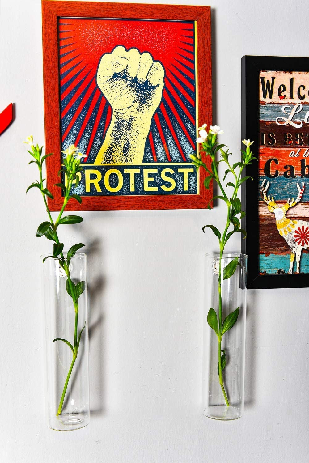 Wall-Mounted Plant Terrarium Propagation Station - 4 Cylinder Hanging Glass Tubes Planter for Hydroponic Plants, Indoor Wall Vases & Decorative Plant Holder Bathroom Office Living Room Decor