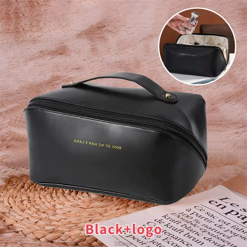 Fashion Portable PU Leather Large Capacity Travel Cosmetic Bags Makeup Pouch Women Waterproof Bathroom Multifunction Wash Bag