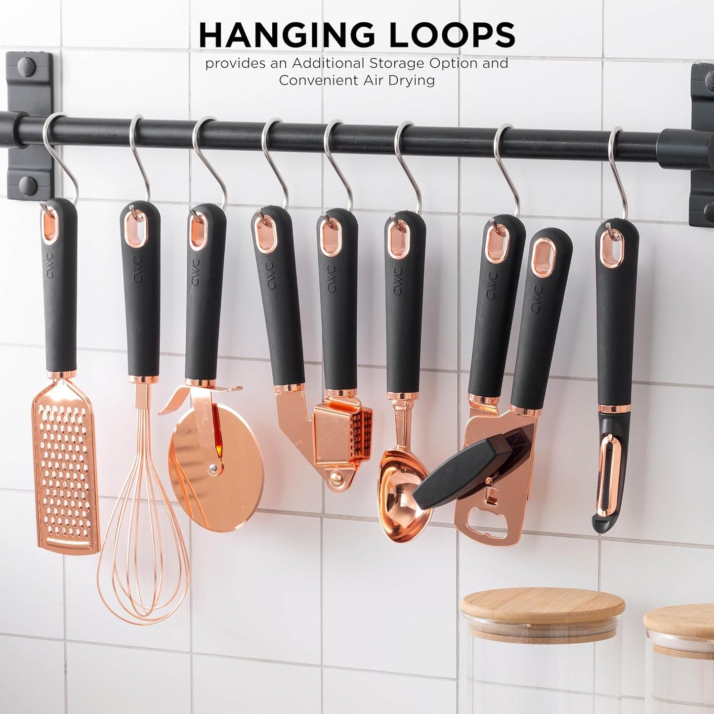 Kitchen Gadget Set Copper Plated Stainless Steel Utensils with Soft Touch Handles, Copper Black, 7 Pieces