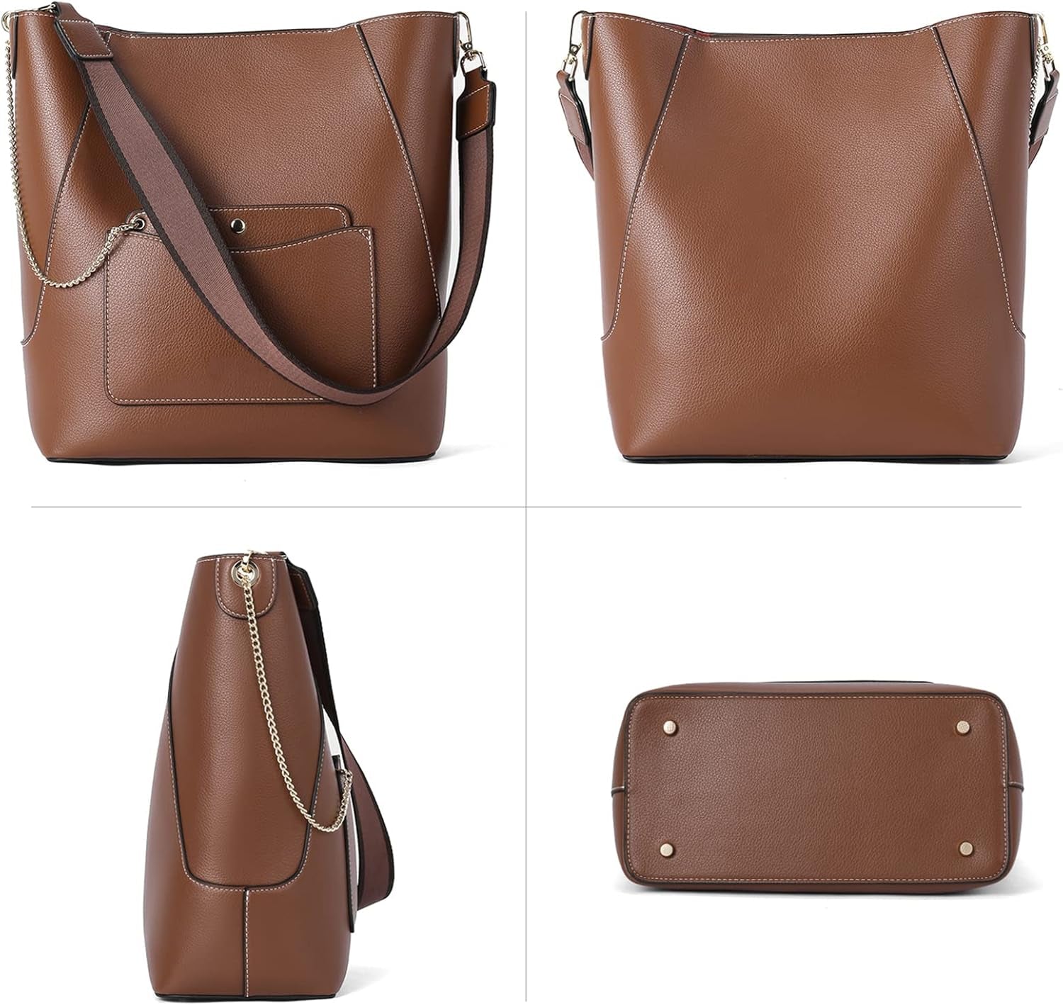 Hobo Bags for Women Designer Handbags Vegan Leather Bucket Purse Shoulder Crossbody Bag (Z-Brown)