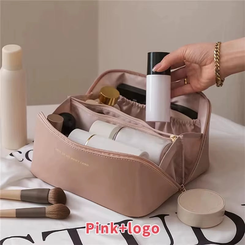 Fashion Portable PU Leather Large Capacity Travel Cosmetic Bags Makeup Pouch Women Waterproof Bathroom Multifunction Wash Bag