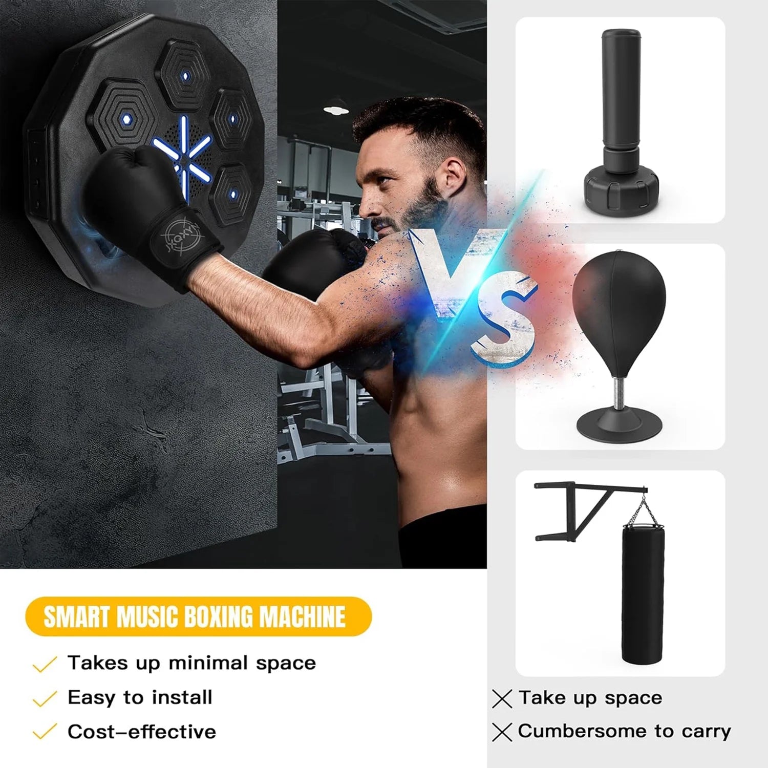 Music Boxing Machine, New Smart Bluetooth Music Boxing Parent-Child Games, Wall-Mounted Exercise Equipment, Music Boxing Target Workout Punching Equipment for Kids and Adults