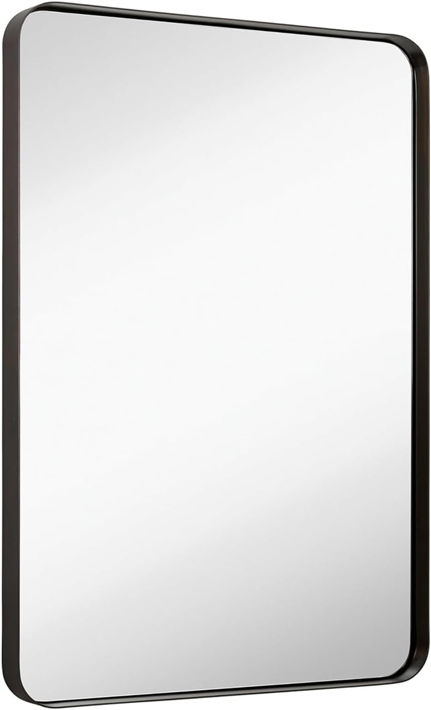24X36 Inch Metal Black Frame Mirror for Bathroom - Brushed Rectangular Rounded Corner Vanity - 2" Deep Set Design Large Wall Mirrors Decorative - Hangs Horizontal and Vertical