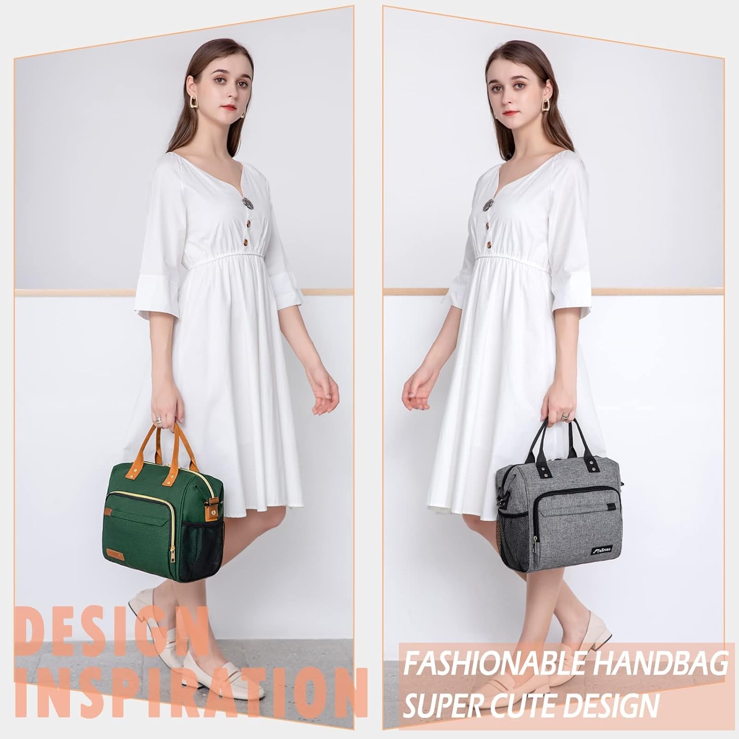 Insulated Lunch Bag Adult Lunch Box for Women for Work Leakproof Soft Cooler for Beach Travel Picnic, Dark Green