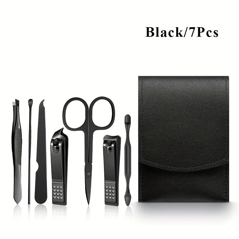 7 Pcs Green Portable Manicure Sets Pedicure Kits Nail Clipper Set Eyebrow Scissors Earpick Personal Care Tools Traval