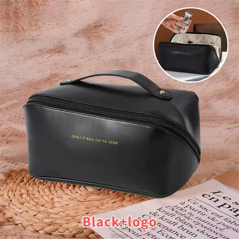 Fashion Portable PU Leather Large Capacity Travel Cosmetic Bags Makeup Pouch Women Waterproof Bathroom Multifunction Wash Bag