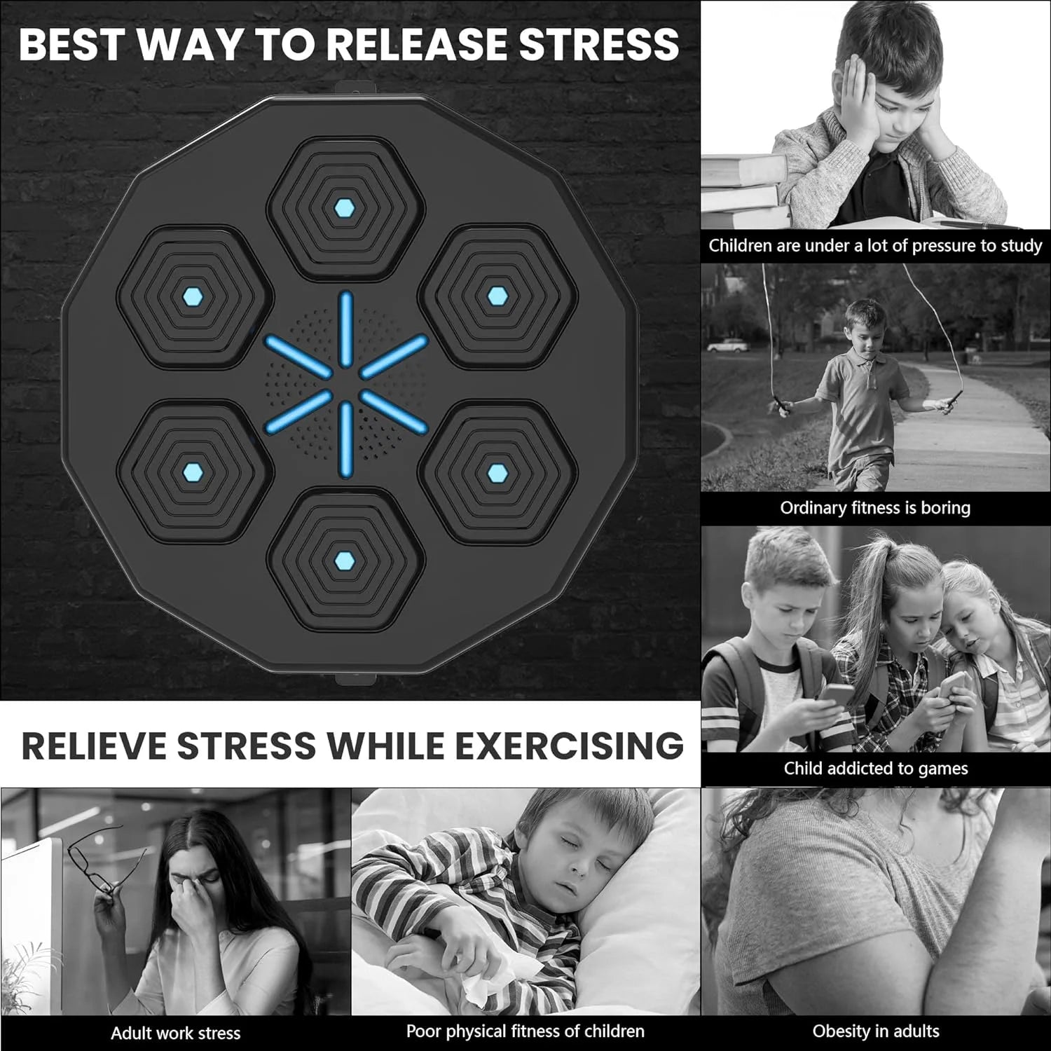 Music Boxing Machine, New Smart Bluetooth Music Boxing Parent-Child Games, Wall-Mounted Exercise Equipment, Music Boxing Target Workout Punching Equipment for Kids and Adults