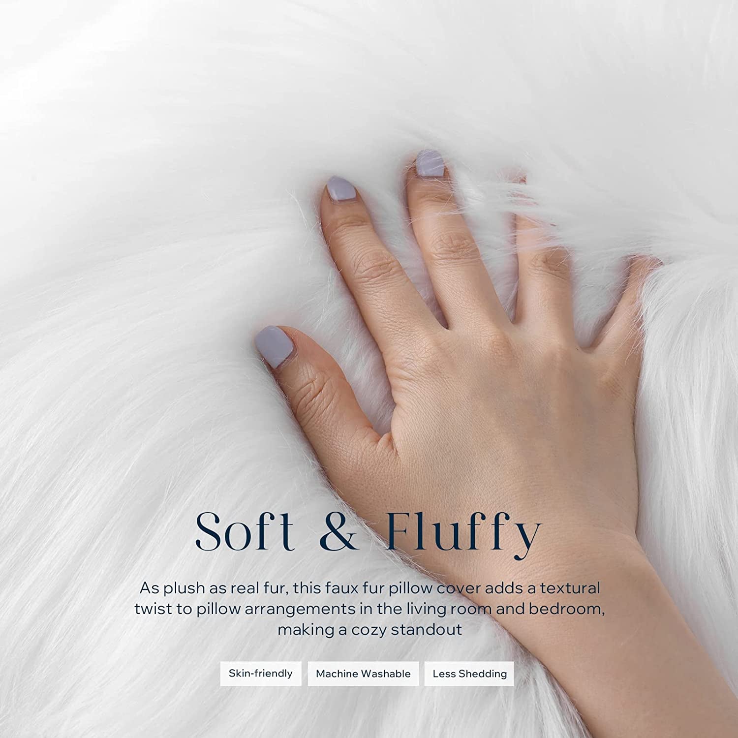 Faux Fur Solid Decorative Pillow Cover Fluffy Throw Pillow Mongolian Luxury Fuzzy Pillow Case Cushion Cover for Bedroom and Couch, True White 20 X 20 Inches, Pack of 1