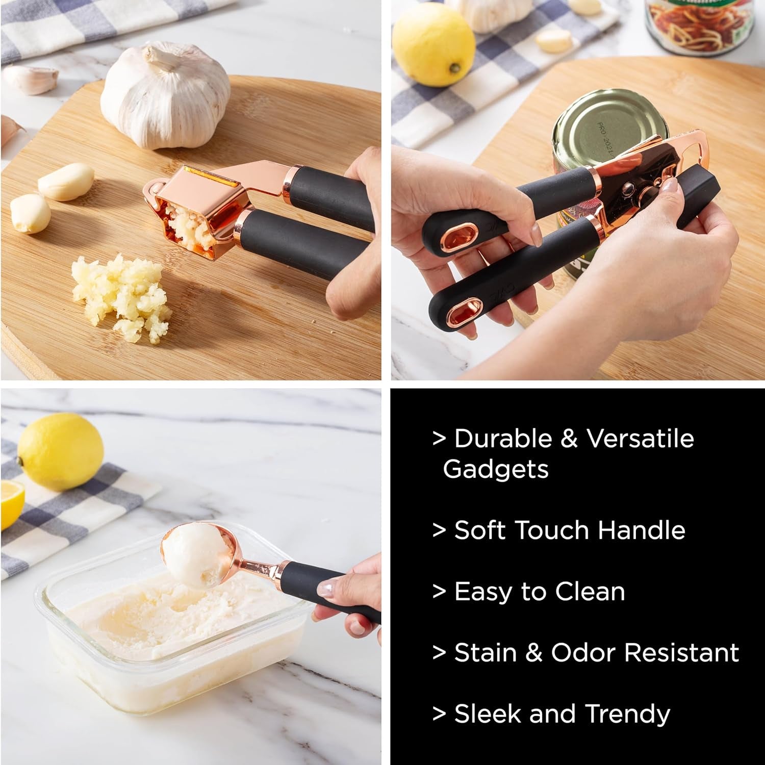 Kitchen Gadget Set Copper Plated Stainless Steel Utensils with Soft Touch Handles, Copper Black, 7 Pieces