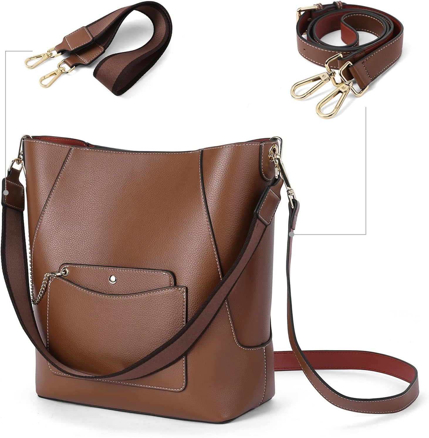 Hobo Bags for Women Designer Handbags Vegan Leather Bucket Purse Shoulder Crossbody Bag (Z-Brown)