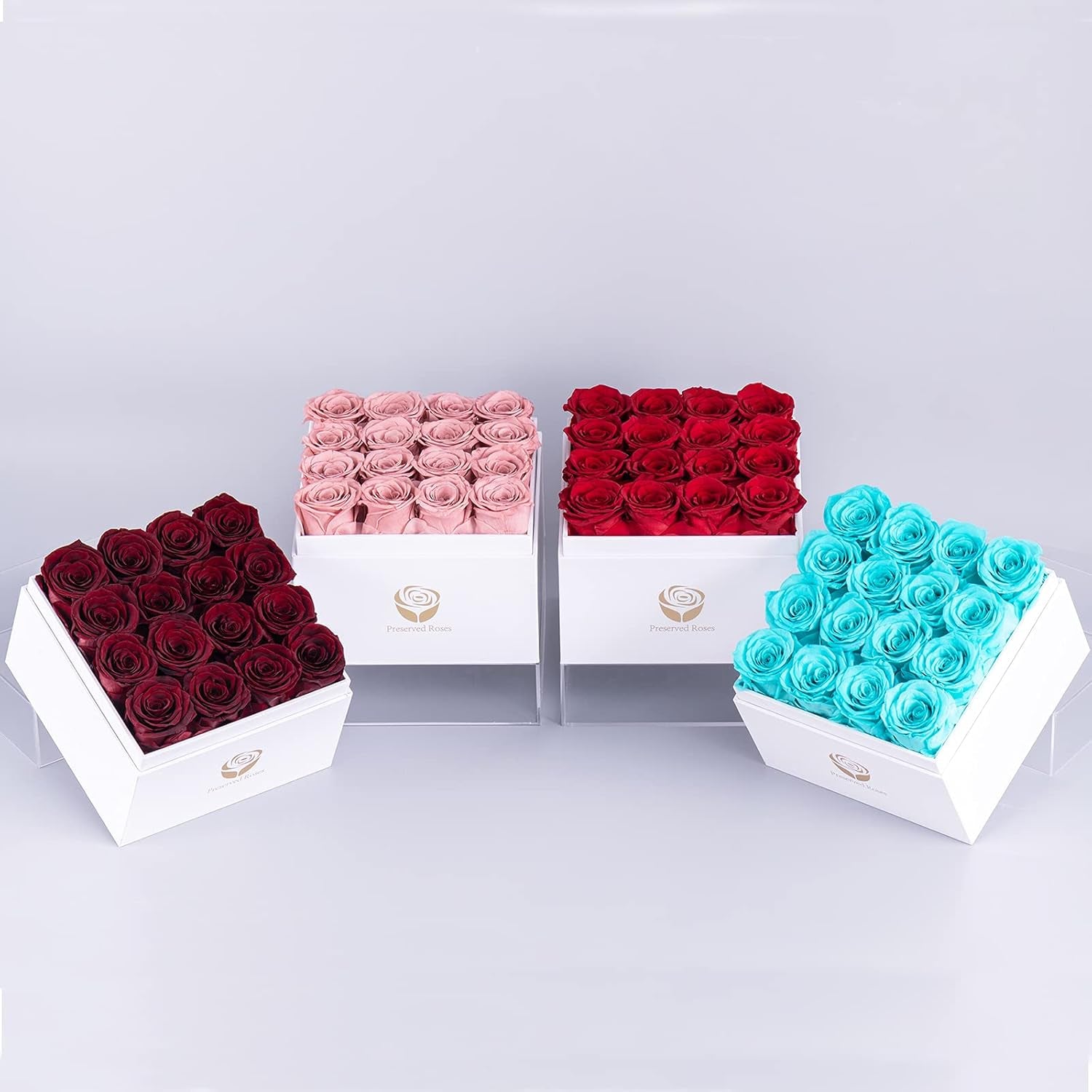 Preserved Real Roses in a Box, Rose Box Gifts for Her, Eternal Roses in a Box, Romantic Gifts for Her, Gift Box for Her/Women/Mother/Friend (16 Pink Roses, Square White Box)