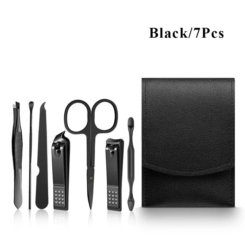7 Pcs Green Portable Manicure Sets Pedicure Kits Nail Clipper Set Eyebrow Scissors Earpick Personal Care Tools Traval