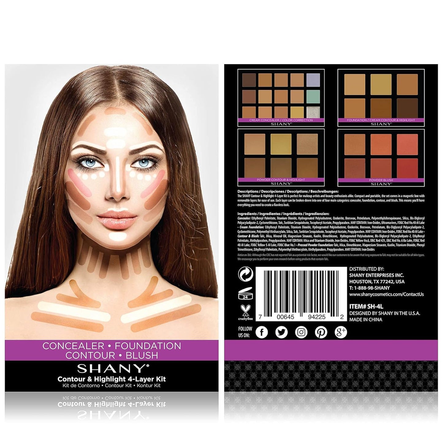 4-Layer Contour and Highlight Makeup Kit - Set of Concealer Palette, Color Corrector, Makeup Foundation Palette, Contour Highlight Palette, and Blush Palettes