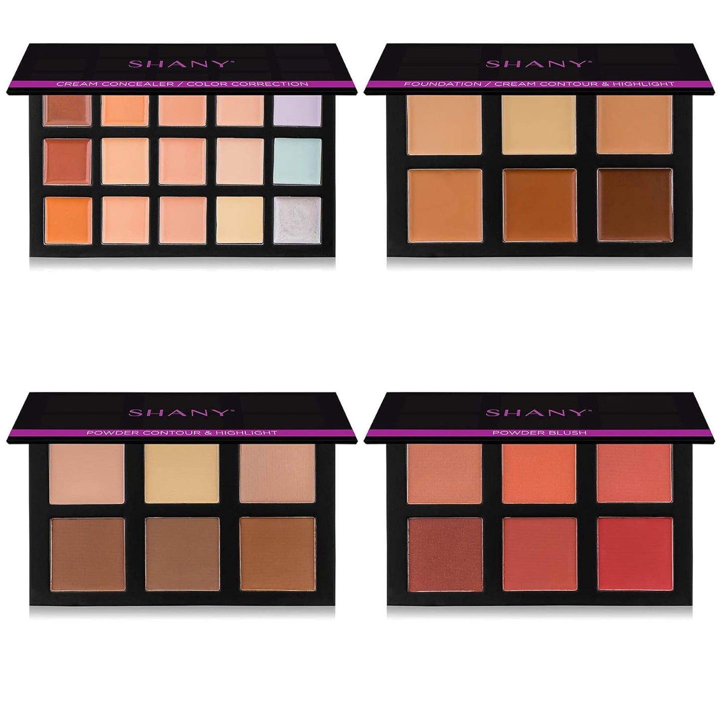 4-Layer Contour and Highlight Makeup Kit - Set of Concealer Palette, Color Corrector, Makeup Foundation Palette, Contour Highlight Palette, and Blush Palettes