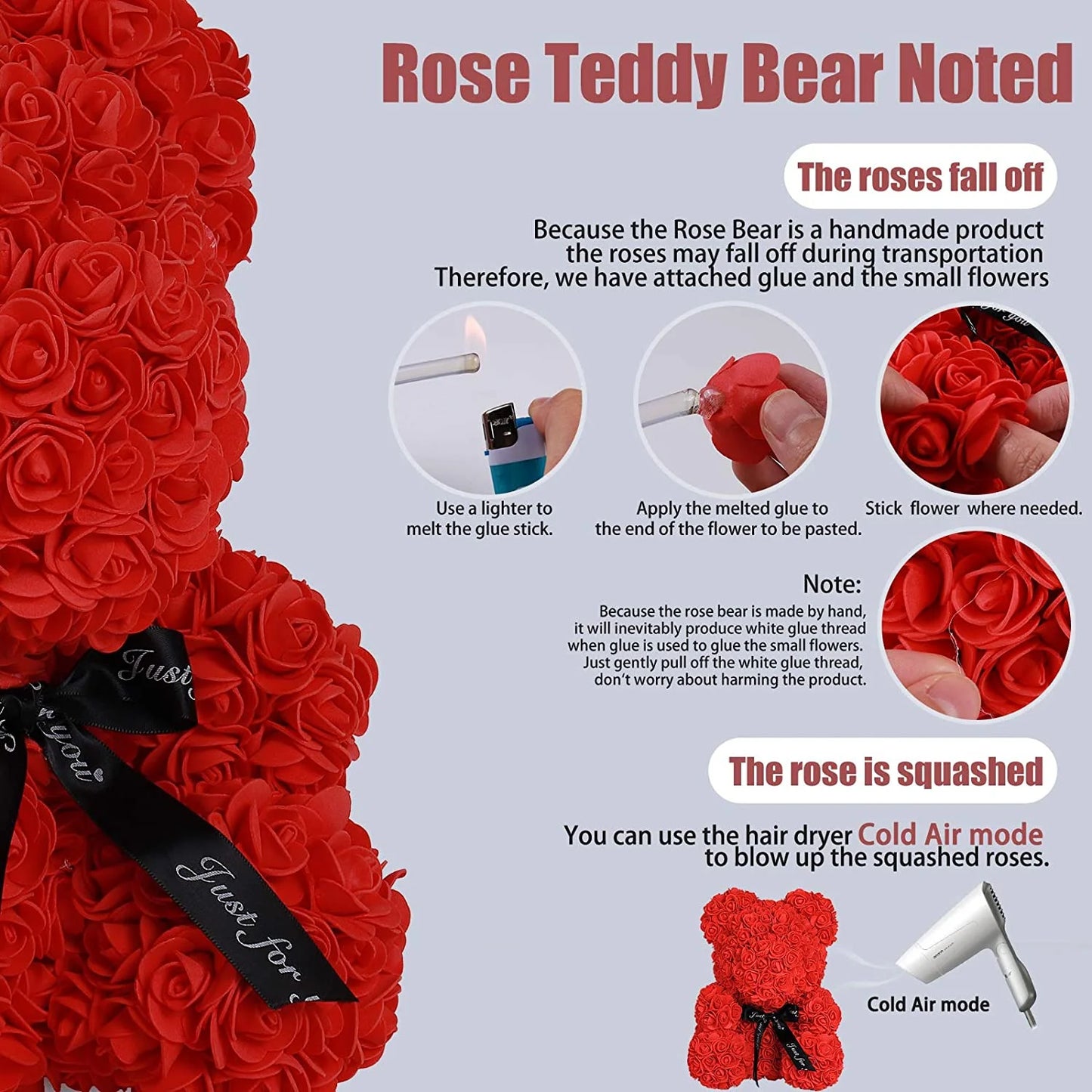 Blue Artificial Rose Flowers Bear 10 Inch Wedding Party Decoration Gift Box