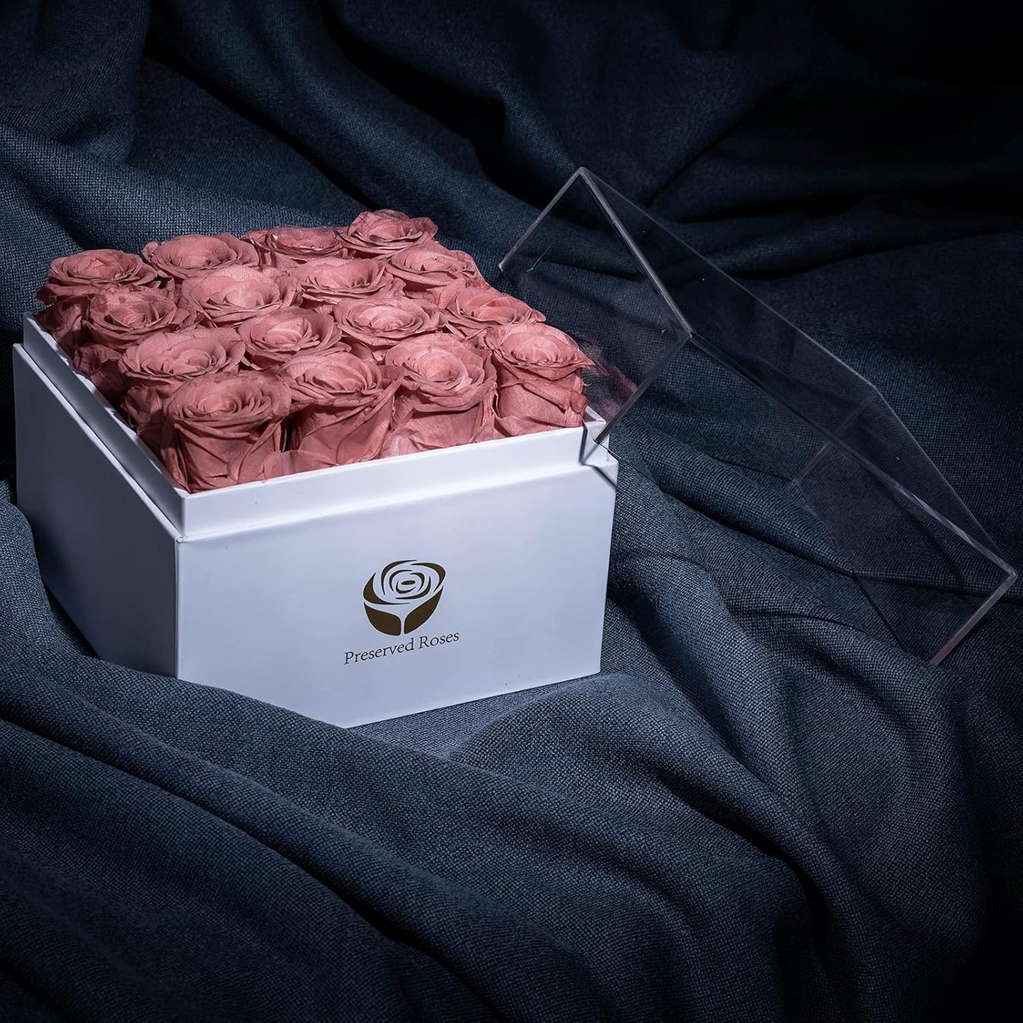 Preserved Real Roses in a Box, Rose Box Gifts for Her, Eternal Roses in a Box, Romantic Gifts for Her, Gift Box for Her/Women/Mother/Friend (16 Pink Roses, Square White Box)