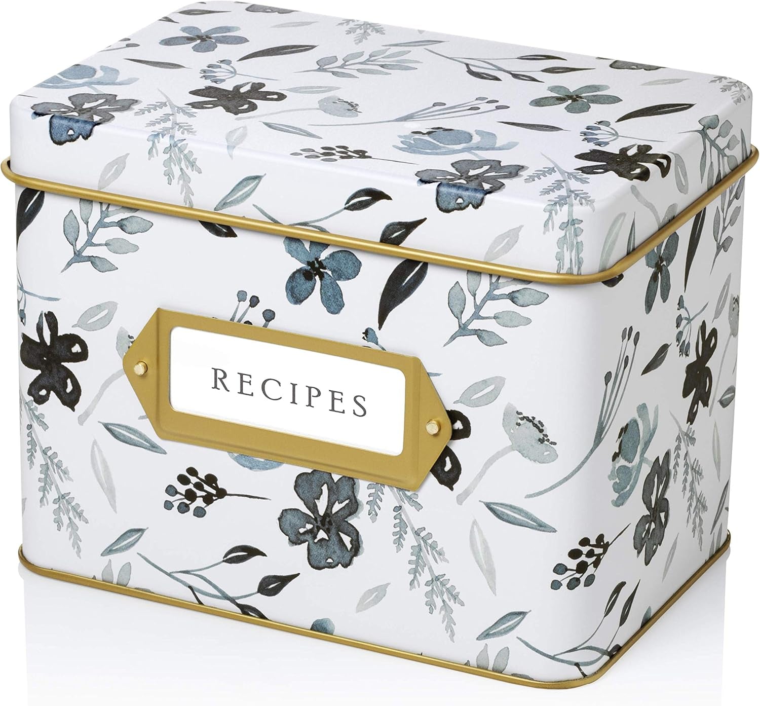 Decorative Recipe Tin Box for Recipe Cards, Greeting Card Holder | Holds Hundreds of 4” X 6” Cards