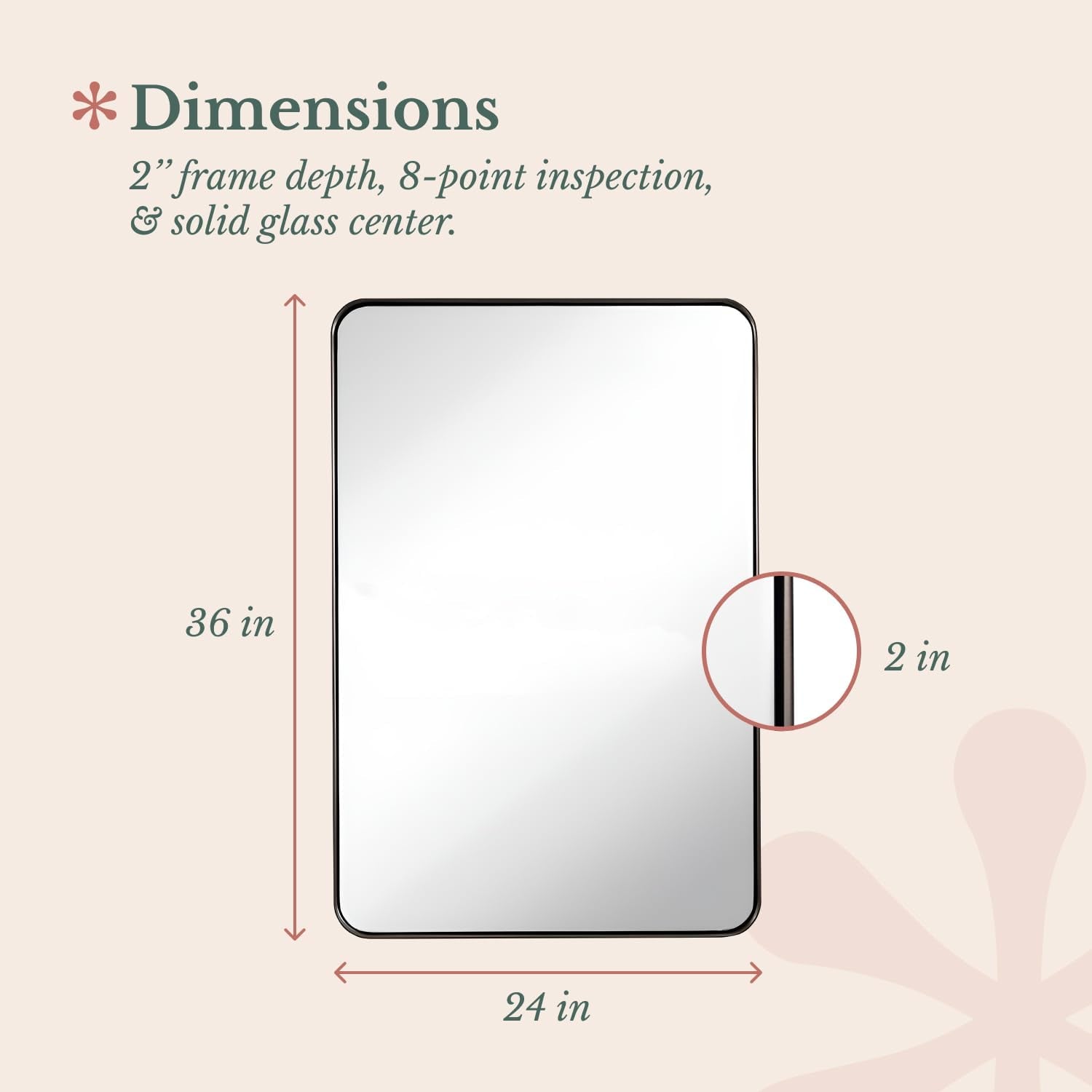 24X36 Inch Metal Black Frame Mirror for Bathroom - Brushed Rectangular Rounded Corner Vanity - 2" Deep Set Design Large Wall Mirrors Decorative - Hangs Horizontal and Vertical