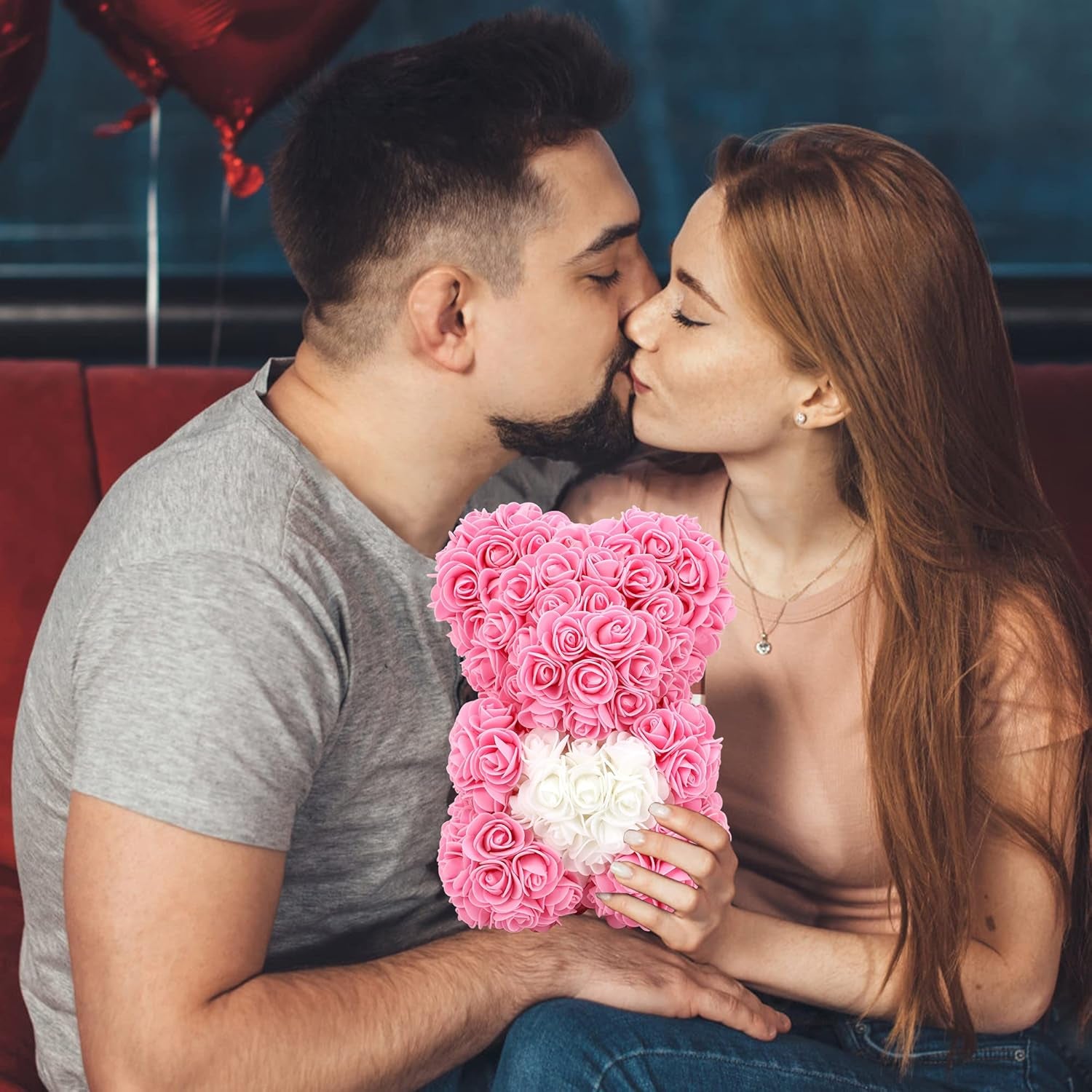 Birthday Gift for Women Rose, 10 Inch Rose Flower Bear Pink Rose Teddy Bear Mothers Day Mom Gifts - Gift for Mom, Girlfriend Gifts, Gifts for Girls & Bridal Showers - with Clear Gift Box (Pink)